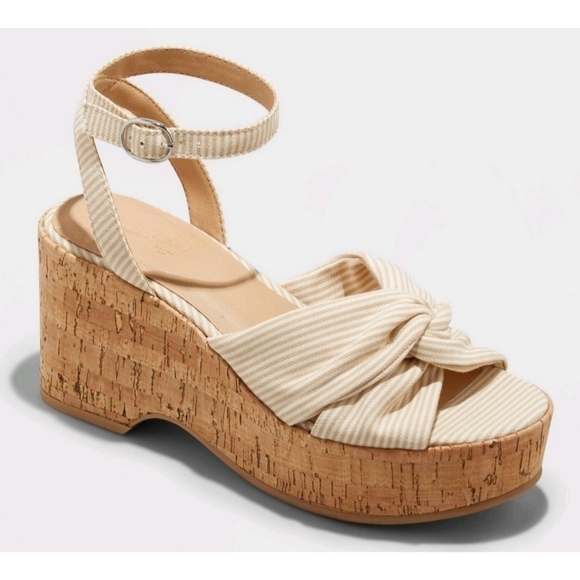 Universal Thread Mellie Wedge Heels Tan stripe Size 11 - Picture 1 of 16